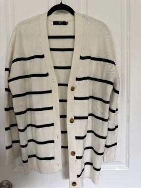 Oversized Striped Cardigan Sweater - Cream/Black